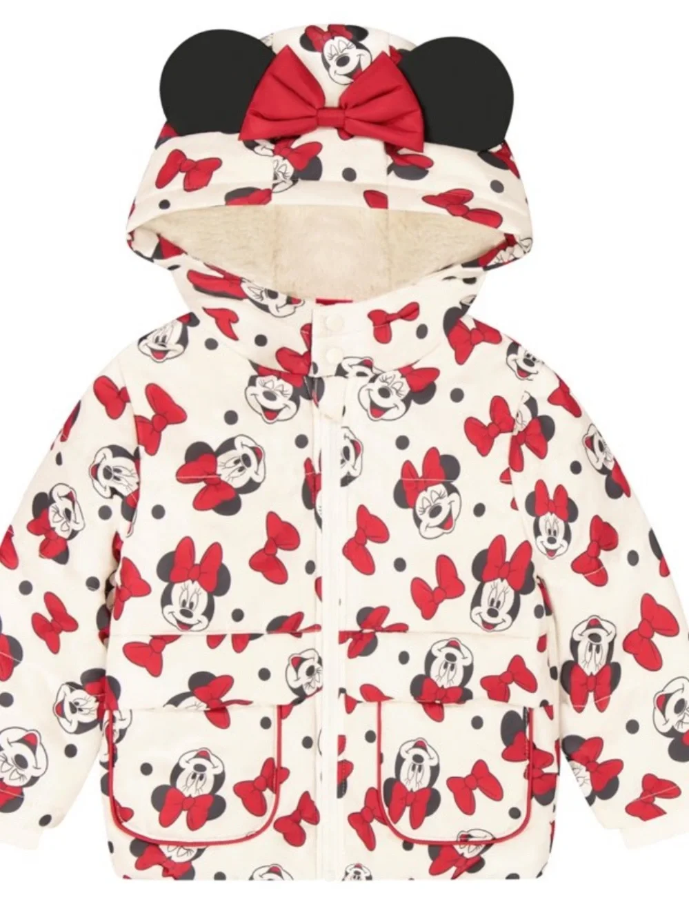BRAND NEW MINNIE Girls' Cream Jacket with Red Bow & Black Ear Hood Size 12 Mos